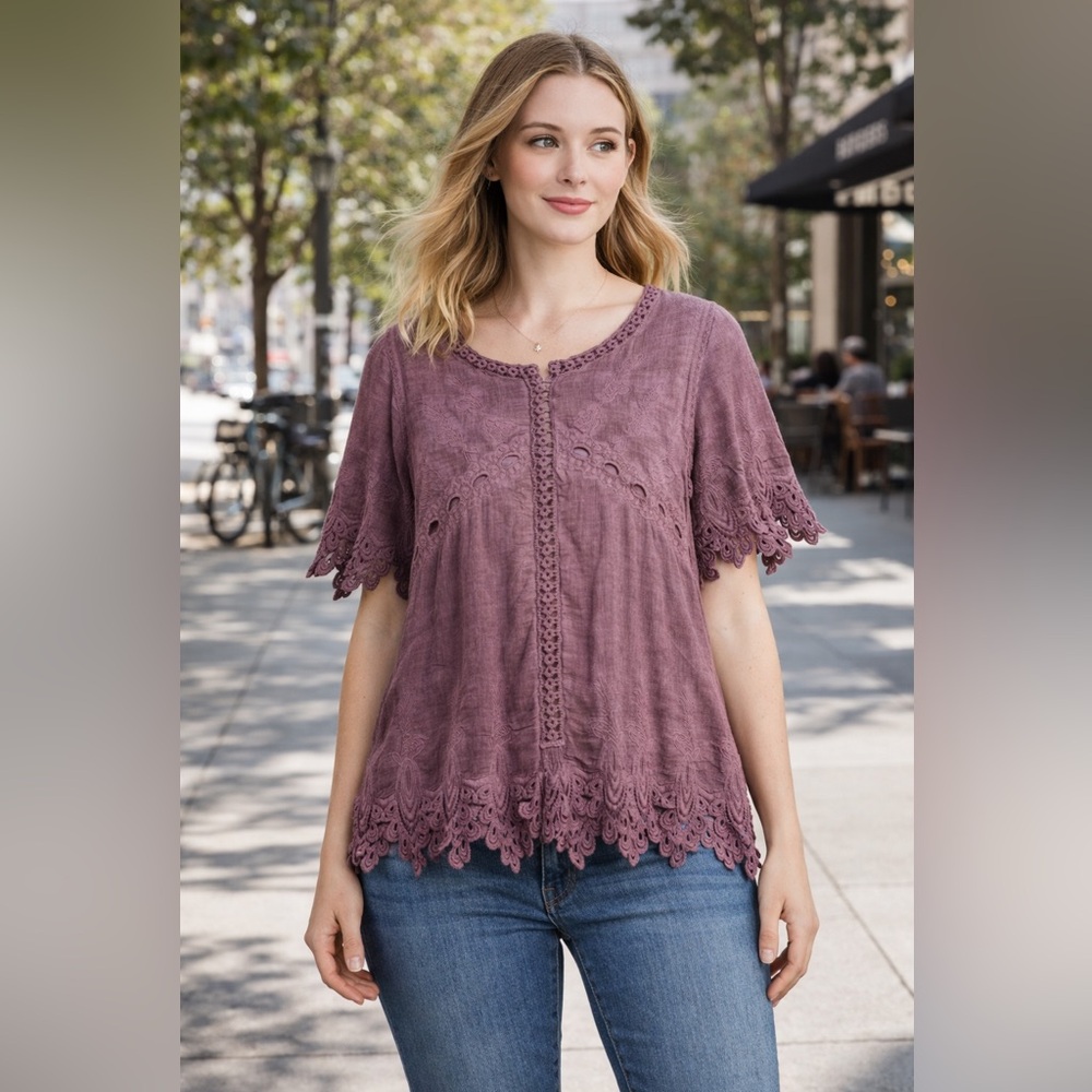 Cottagecore Prairie Lace Tunic | Boho Scalloped Peasant · Pretty Angel NWT